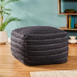 Square Brady Boho Handcrafted Large Fabric Pouf - Christopher Knight Home