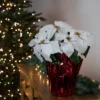 Northlight 14.5" White Artificial Christmas Poinsettia With Red Wrapped Base