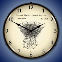 Collectable Sign & Clock | Harley Davidson Evolution Engine Patent LED Wall Clock Retro/Vintage, Lighted