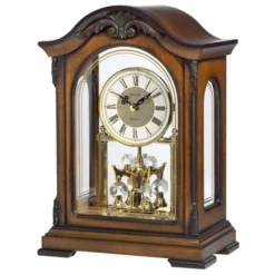 Bulova Clocks B1845 Durant Walnut Wood And Glass Revolving Pendulum Clock, Brown