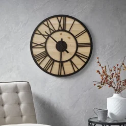 23.6" Mason Wood Wall Clock Natural/Black - Madison Park -Home Improvement Store GUEST 73b2492c 7dc8 47c3 b12c 264a3d84be0c