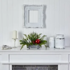 Nearly Natural 18-in Holiday Winter Cedar Pine Artificial Table Christmas Arrangement With Ornaments, Home Décor -Home Improvement Store GUEST 756cc2d0 85ee 4148 868d 77d37c903c08