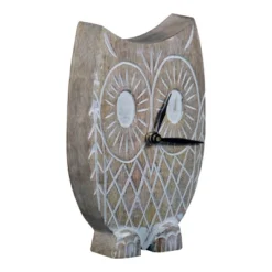 Handcarved White Wood Battery Operated Owl Table Clock - Foreside Home & Garden