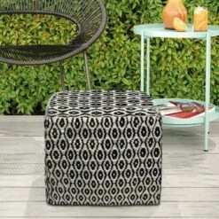 Wallis Square Woven PET Polyester Pouf Black/White - WyndenHall
