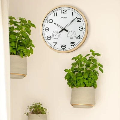 Seiko 20" Ondo Splash Resist Thermometer Hygrometer Wall Clock - Brown 3 Seiko 20" Ondo Splash Resist Thermometer Hygrometer Wall Clock - Brown - Image 3