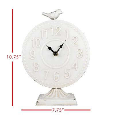 Bird Tabletop Clock White Metal - Foreside Home & Garden 5 Bird Tabletop Clock White Metal - Foreside Home & Garden - Image 5