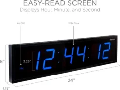 Ivation Large Digital Wall Clock, LED Display With Timer