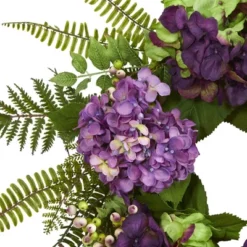 24" Artificial Hydrangea & Berry Wreath Purple - Nearly Natural