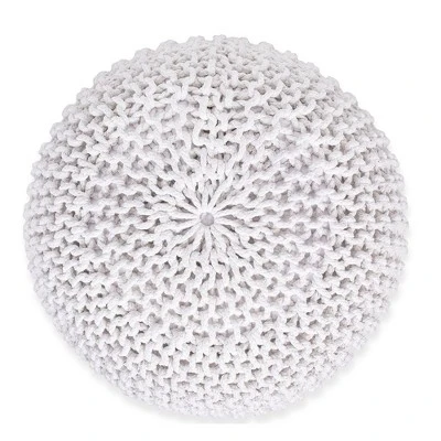 BirdRock Home Round Pouf Foot Stool Ottoman - Ivory 4 BirdRock Home Round Pouf Foot Stool Ottoman - Ivory - Image 4