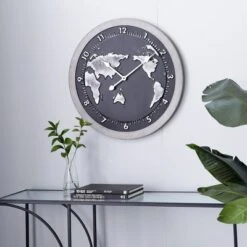 Metal World Map Wall Clock Black - Olivia & May