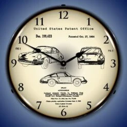 Collectable Sign & Clock | Porsche 911 1964 Patent LED Wall Clock Retro/Vintage, Lighted