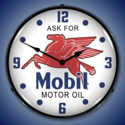 Collectable Sign & Clock | Mobil Oil LED Wall Clock Retro/Vintage, Lighted