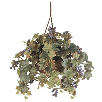 Nearly Natural 22-in Grape Leaf Hanging Basket Silk Plant 1 Nearly Natural 22-in Grape Leaf Hanging Basket Silk Plant