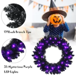 Costway 24inch Pre-lit Christmas Halloween Wreath Black W/ 35 Purple LED Lights -Home Improvement Store GUEST 85214db2 1085 4f89 84e1 a9f9f4375213