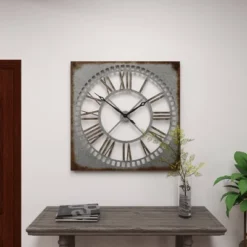 Metal Wall Clock With Distressing Gray - Olivia & May -Home Improvement Store GUEST 8f5a1622 cf23 4283 aa6d ca136c22bb00