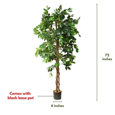 Forever Leaf 72" Artificial Ficus Silk Tree In Black Pot, Indoor Artificial Plant For Home Decor 5 Forever Leaf 72" Artificial Ficus Silk Tree In Black Pot, Indoor Artificial Plant For Home Decor - Image 5