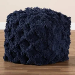 Asuka Handwoven Cotton Fringe Pouf Ottoman Navy - Baxton Studio -Home Improvement Store GUEST 92549090 3d82 4282 a158 63970686460c