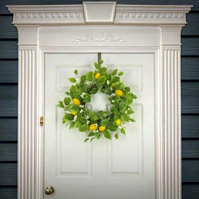 National Tree Company Artificial Spring Wreath, Woven Branch Base, Decorated With Lemons, Flower Blooms, Leafy Greens, Spring Collection, 22 Inches 1 National Tree Company Artificial Spring Wreath, Woven Branch Base, Decorated With Lemons, Flower Blooms, Leafy Greens, Spring Collection, 22 Inches