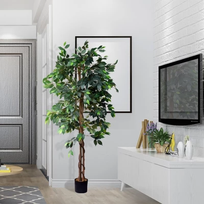 Forever Leaf 72" Artificial Ficus Silk Tree In Black Pot, Indoor Artificial Plant For Home Decor 3 Forever Leaf 72" Artificial Ficus Silk Tree In Black Pot, Indoor Artificial Plant For Home Decor - Image 3