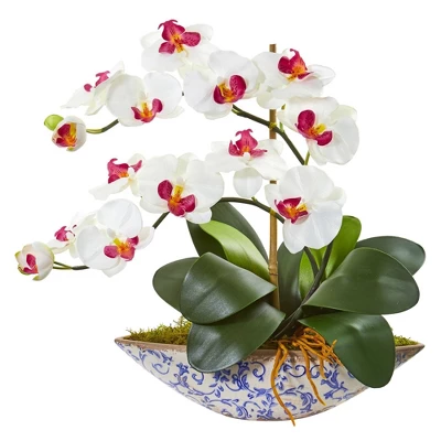 Nearly Natural 16-in Phalaenopsis Orchid Artificial Arrangement In Vase 4 Nearly Natural 16-in Phalaenopsis Orchid Artificial Arrangement In Vase - Image 4