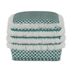 Ari Square Woven PET Polyester Pouf Turquoise/White - WyndenHall -Home Improvement Store GUEST 9bad5a02 7497 4683 957e 6fbc68c5534d