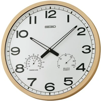 Seiko 20" Ondo Splash Resist Thermometer Hygrometer Wall Clock - Brown 4 Seiko 20" Ondo Splash Resist Thermometer Hygrometer Wall Clock - Brown - Image 4