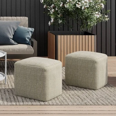 Isadora Square Woven PET Polyester Pouf Cream/Natural - WyndenHall 1 Isadora Square Woven PET Polyester Pouf Cream/Natural - WyndenHall