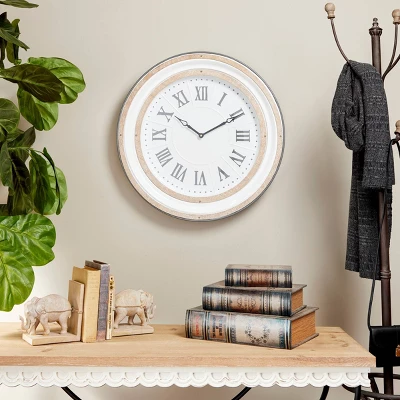 Farmhouse Metal Vintage Wall Clock White - Olivia & May 1 Farmhouse Metal Vintage Wall Clock White - Olivia & May