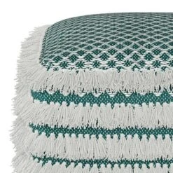 Ari Square Woven PET Polyester Pouf Turquoise/White - WyndenHall -Home Improvement Store GUEST a0066936 79d2 4201 830a 103916cdc384