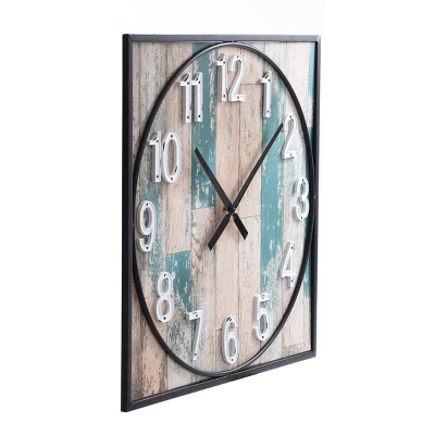 Square Metal Framed Take Time Wall Clock With Detail Weathered - StyleCraft 1 Square Metal Framed Take Time Wall Clock With Detail Weathered - StyleCraft