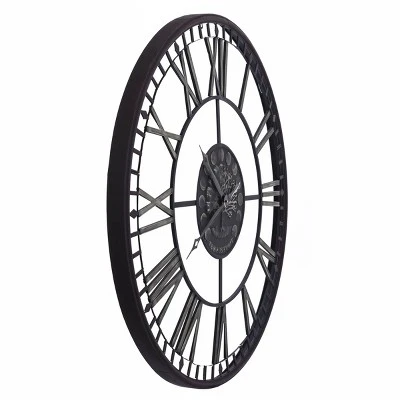 Metal Analog Roman Numerical Wall Clock Black - StyleCraft 4 Metal Analog Roman Numerical Wall Clock Black - StyleCraft - Image 4