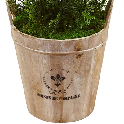 3' Cedar Artificial Plant In Barrel Planter - Nearly Natural 2 3' Cedar Artificial Plant In Barrel Planter - Nearly Natural - Image 2
