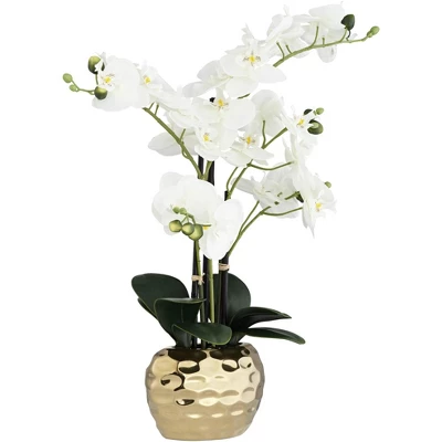 Dahlia Studios Potted Faux Artificial Flowers Realistic White Phalaenopsis Orchid In Gold Ceramic Pot Home Decoration 23" High 4 Dahlia Studios Potted Faux Artificial Flowers Realistic White Phalaenopsis Orchid In Gold Ceramic Pot Home Decoration 23" High - Image 4