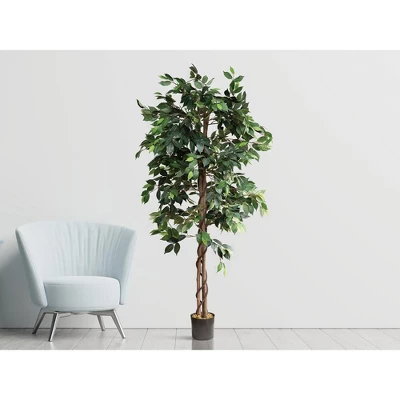 Forever Leaf 72" Artificial Ficus Silk Tree In Black Pot, Indoor Artificial Plant For Home Decor 4 Forever Leaf 72" Artificial Ficus Silk Tree In Black Pot, Indoor Artificial Plant For Home Decor - Image 4