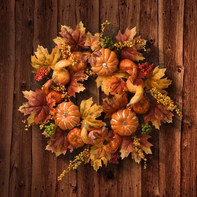 National Tree Company Artificial Autumn Wreath, Decorated With Pumpkins, Gourds, Berry Clusters, Maple Leaves, Autumn Collection, 22 In 1 National Tree Company Artificial Autumn Wreath, Decorated With Pumpkins, Gourds, Berry Clusters, Maple Leaves, Autumn Collection, 22 In