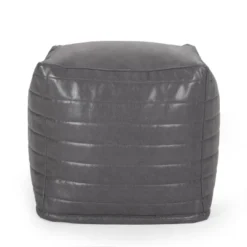 Baddow Contemporary Faux Leather Channel Stitch Cube Pouf Gray - Christopher Knight Home -Home Improvement Store GUEST b41a3f34 62a5 4e2f bbd5 cfddc19af141
