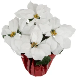 Northlight 14.5" White Artificial Christmas Poinsettia With Red Wrapped Base -Home Improvement Store GUEST b90db057 65d5 493c 9476 f2cded499663