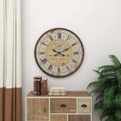 Vintage Wood Wall Clock With Typography Brown - Olivia & May -Home Improvement Store GUEST baec3e76 2899 4e60 8a82 0716399df012