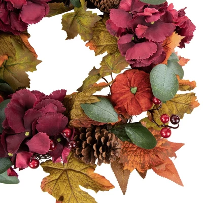 Northlight Orange And Burgundy Fall Harvest Artificial Floral And Pinecone Wreath, 22-Inch 1 Northlight Orange And Burgundy Fall Harvest Artificial Floral And Pinecone Wreath, 22-Inch