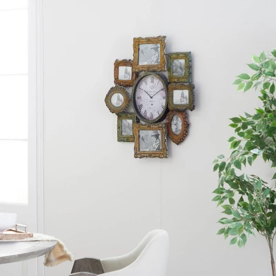 Metal 8 Photo Openings Wall Clock Green - Olivia & May 1 Metal 8 Photo Openings Wall Clock Green - Olivia & May