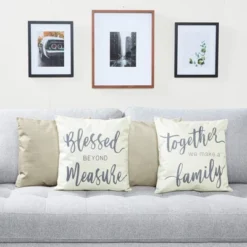 Farmlyn Creek Set Of 4 Farmhouse Decorative Throw Pillow Covers Cushion Case Protector, Standard Size 18 X 18 Square, Ivory