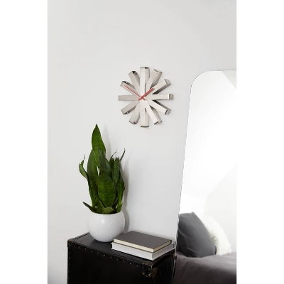 Ribbon Wood Wall Clock Steel - Umbra 7 Ribbon Wood Wall Clock Steel - Umbra - Image 7