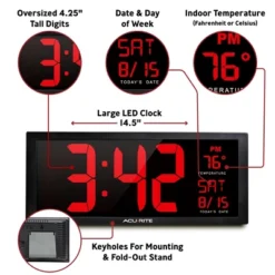 AcuRite 14.5" Digital Clock With Indoor Temperature Red