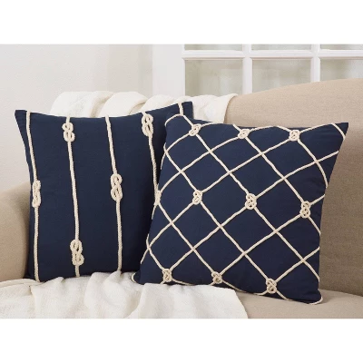 20"x20" Oversize Down Filled Knotted Rope Square Throw Pillow Navy - Saro Lifestyle 3 20"x20" Oversize Down Filled Knotted Rope Square Throw Pillow Navy - Saro Lifestyle - Image 3