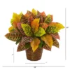 Nearly Natural 17-in Garden Croton Artificial Plant In Basket (Real Touch)