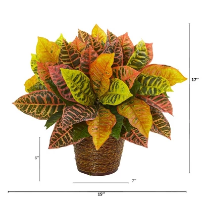 Nearly Natural 17-in Garden Croton Artificial Plant In Basket (Real Touch) 1 Nearly Natural 17-in Garden Croton Artificial Plant In Basket (Real Touch)