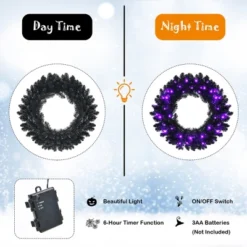 Costway 24inch Pre-lit Christmas Halloween Wreath Black W/ 35 Purple LED Lights -Home Improvement Store GUEST c504a4e5 17e5 4dd9 8988 0132e72a6974