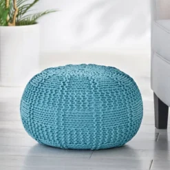 Hortense Modern Knitted Cotton Round Pouf - Christopher Knight Home