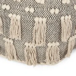 Hawley Handcrafted Boho Fabric Cube Pouf With Tassels Ivory - Christopher Knight Home -Home Improvement Store GUEST c5cad4ca f9aa 4496 a416 9100405a62a3