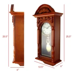 Bedford Clock Collection 27.5 Inch Oak Finish Pendulum Wall Clock
